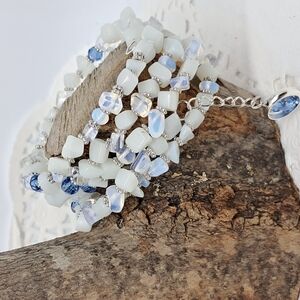 Elegant White and Blue Beaded Bracelet
